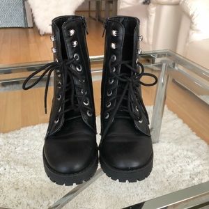 Black leather combat boots
